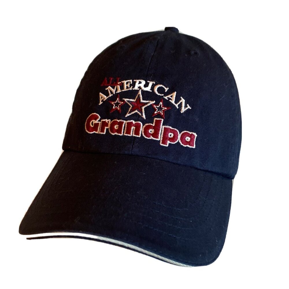 All American Grandpa Embroidered Baseball Cap One Size Navy Blue cotton